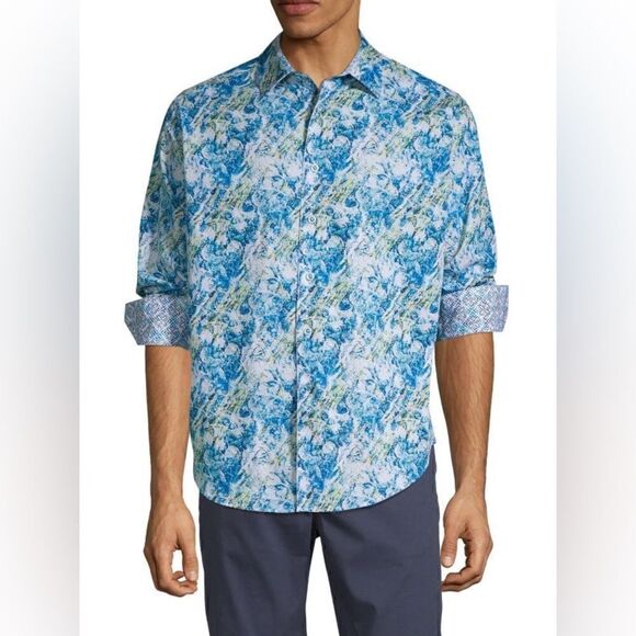 Robert Graham | Capouano Blue Long
Sleeve Classic Fit Button Dress Shirt | L - Picture 1 of 3